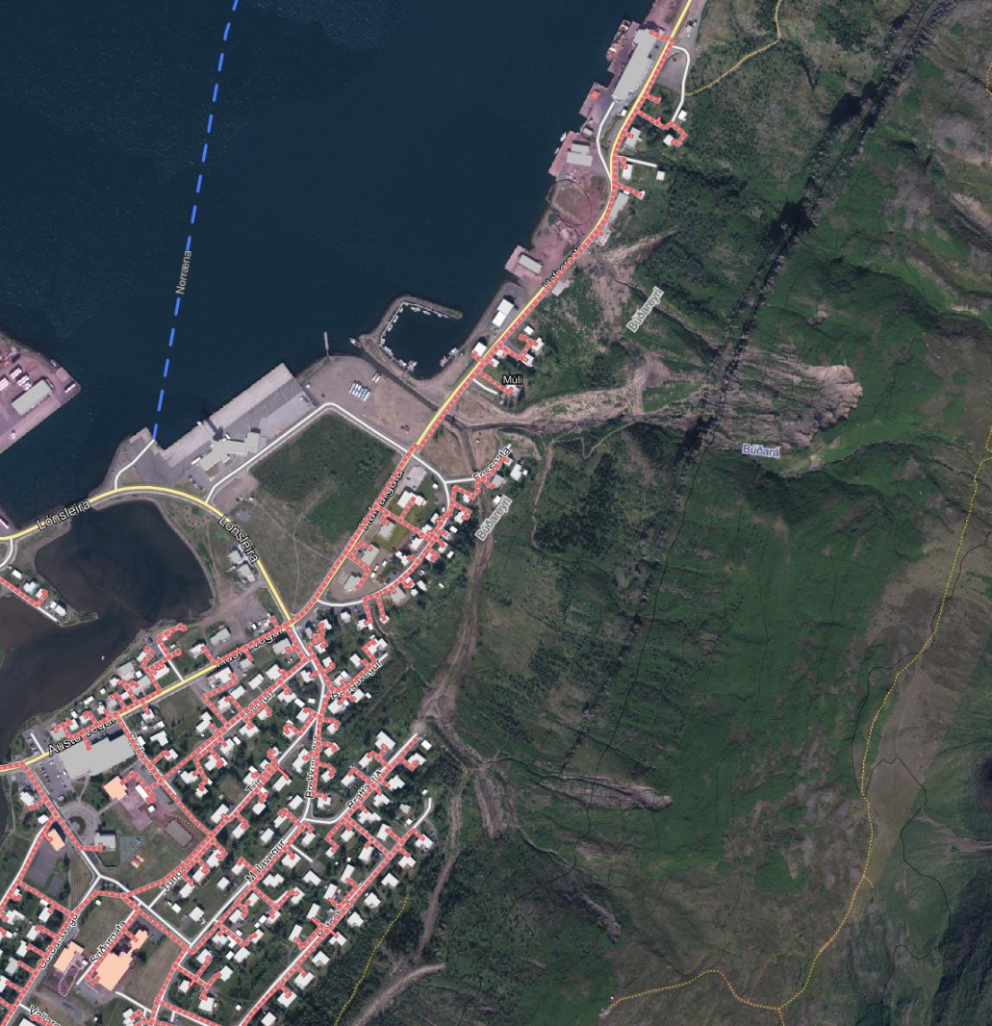 Mynd af hluta Seyðisfjarðar.