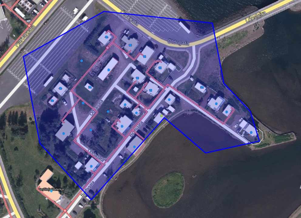 Svæði sem lokað verður fyrir heitt vatn á Seyðisfirði.